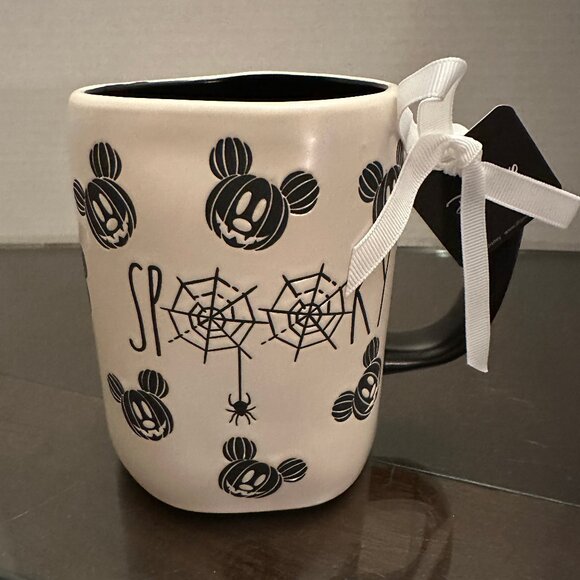 Rae Dunn Disney Mickey Mouse Heads SPOOKY Mug With Webs White & Black NWT 2025 - Picture 1 of 4